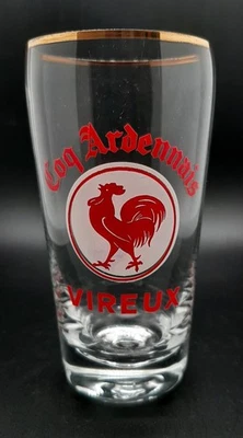 ancien verre bière publicitaire sérigraphié brasserie coq ardennais vireux - Photo 1/2