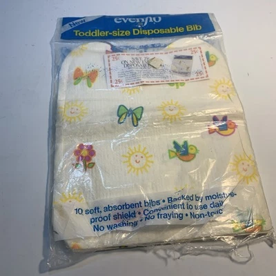 4 baberos desechables Evenflo vintage tamaño pequeño con pájaros, sol, flor, mariposa Foto 1 de 4