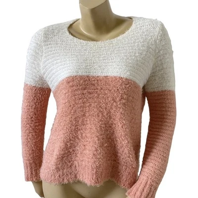 Suéter cropped LOVE BY DESIGN feminino tamanho médio bloco de cores pelúcia manga longa - Imagem 1 de 4