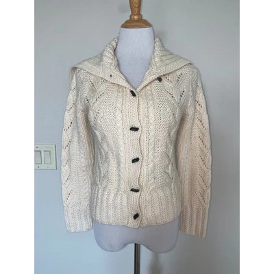 Cárdigan Suéter Icelandic Designs Tejido con Cable Mezcla Lana/Seda Marfil Pequeño Foto 1 de 4