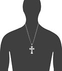 Sterling Silver Cross without Jesus Pendant Necklace with Diamond Cut Finish 
