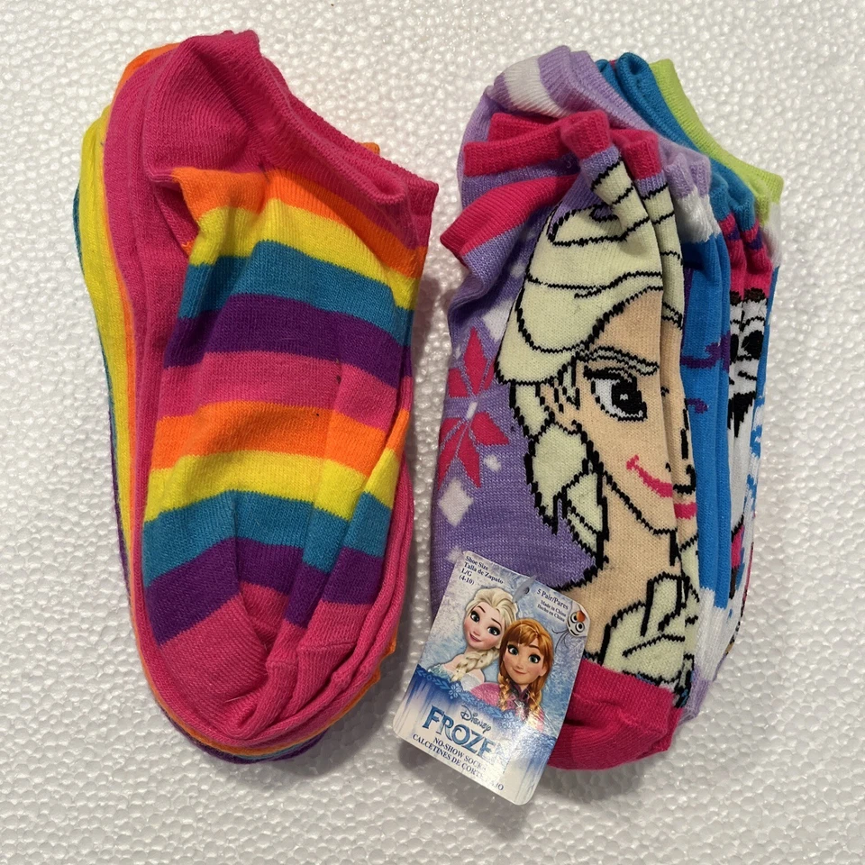 Frozen Girls No Show Socks Size L/G (4-10) 5-Pack (Plus 6 Piece Unbranded Socks - Image 1 of 4