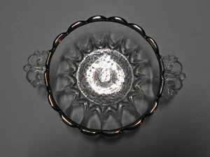 Vintage Small Glass Bowl with Handles and Floral Design in Silver Overlay EUC - Picture 1 of 4