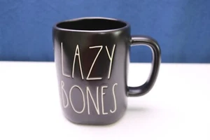 Rae Dunn "LAZY BONES" Black Mug Artisan Collection Magenta Wavy Pattern - Picture 1 of 4