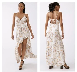 Urban Outfitters Floral Maxi Dress Forum High Low Ruffle Beige Size Large NWT - Picture 1 of 16