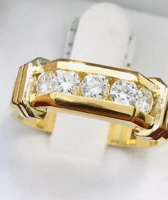 Anillo de diamantes de oro macizo de dos tonos de 14k para hombre conjunto de 5 canales de piedra de 1,00 quilates Foto 1 de 4