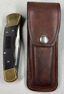 Buck 110 USA Baugh Finger Groove Folding Lockback Pocket Knife & Leather Sheath - Picture 1 of 19