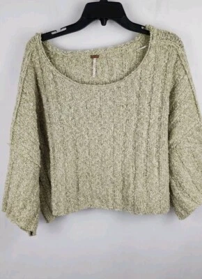 Free People Sweater Size XS Good Day Cropped Pullover Green Boho Knit Oversized - Image 1 of 2