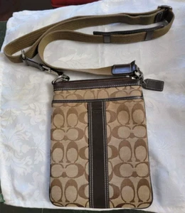 Vintage Coach Signature Bag Crossbody File Canvas Khaki Cotton Lined Monogram - Picture 1 of 5