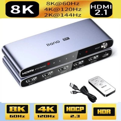 4 Port 8K HDMI 2.1 Switch 4 in 1 out 4K 120Hz HDR HDMI 2.1 Switcher 4X1 HDCP 2.3 - Bild 1 von 4