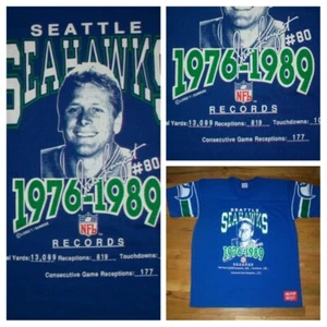 vintage single stitch Seattle Seahawks Steve Largent Career Jersey t shirt 50/50 - Picture 1 of 7