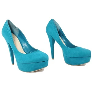 SHI Women's turquiose suede 5" stilletto heels, closed round toe  #US 8.5M - Picture 1 of 10