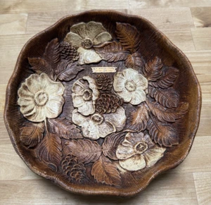 Vintage Old Spanish Lighthouse Point Loma CA Souvenir Faux Wood Bowl w/Flowers - Picture 1 of 3