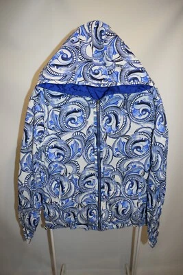 Versace Barocco Blue / White Reversible Full Zip Hooded Jacket Men's Size 52 - Image 1 of 4