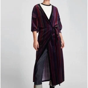 ZARA STRIPED BELTED KIMONO JACKET WRAP DRESS SZ L - Picture 1 of 12