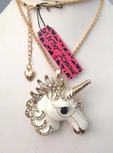 BETSEY JOHNSON WHITE ENAMEL CRYSTAL UNICORN GOLD PLATED PENDANT NECKLACE - Picture 1 of 1