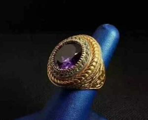 2.40Ct Round Cut Lab Created Amethyst Men's Bishop Ring 14k Yellow Gold Plated - Picture 1 of 6