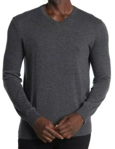 $285 NWT THEORY SzM RILAND V-NECK LONG SLEEVE WOOL PULLOVER SWEATER CHARCOAL - Picture 1 of 4
