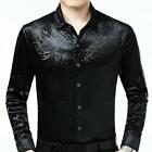 Mens Velvet Shirt  Dragon Printed Formal  Slim fit Blouse Tops