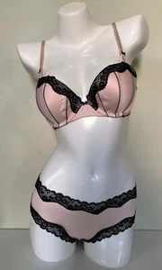 NEW Victoria's Secret Tease Push Up Bra & Cheeky Panty Set Pink Black - Picture 1 of 15