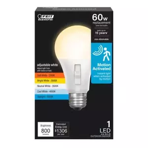 Feit A19 E26 (Medium) LED Motion Activated Bulb Tunable Color Changing 60Watt - Picture 1 of 1