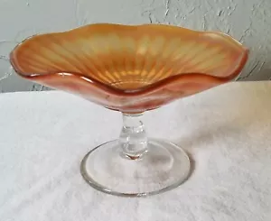 Vintage Marigold Carnival Glass Pedestal Bowl with Clear Stem and Base - Picture 1 of 9