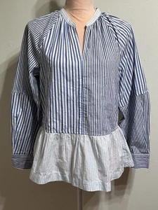 NWT Free Assembly Peplum Top M Blue White Nautical Striped Ruffle Preppy Blouse - Picture 1 of 14