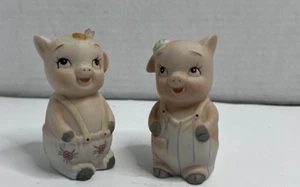 MCM VTG Bisque Pigs Overalls Bibs Salt & Pepper Shakers Bone China Taiwan  - Picture 1 of 5
