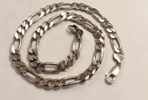 vtg Italy 8mm solid STERLING Silver 925 Figaro chain necklace 44.5 grams 17.5" - Picture 1 of 6