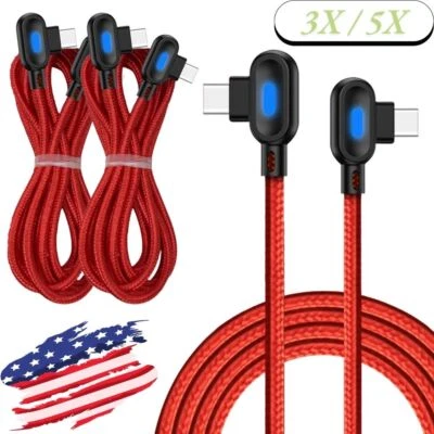 3/5 Pcs 90 Degree Right Angle USB C to Type C Cable PD 60W 3A Fast Charging Cord - Image 1 of 4