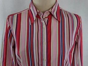 TOMMY HILFIGER  Women's Pink Stripe Button-Up  Pleated Tunic Shirt /Blouse  Sz M - Picture 1 of 7