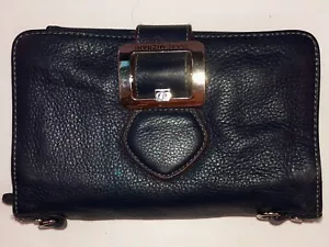 ISAAC MIZRAHI Leather Clutch New York Clutch Bag Pebbled Leather Blue - Picture 1 of 20