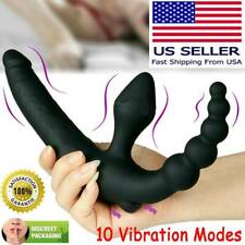  Vibrating Silicone Strapless Strap-On Anal G-spot Dildo toy for Lesbian Girls US