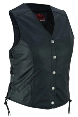 Women’s Open Neck Vest- Soft Goatskin Sporty Leather Vest with Inside Pockets - Image 1 of 4