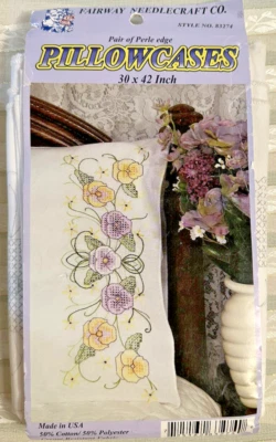 "Fundas de almohada Fairway Needlecraft 83274 con 2 bordes de perlas bordado costura 30x42""" Foto 1 de 4