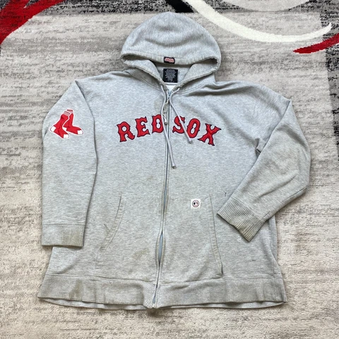 Boston Red Sox Sweater Adult 2XL XXL Gray Red Zip Hoodie Full Zip Baseball Mens Cover