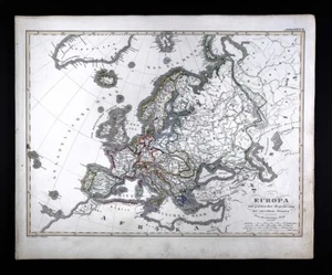 1847 Stieler Map Europe France Spain Italy Germany England Austria Sweden Norway - Picture 1 of 5