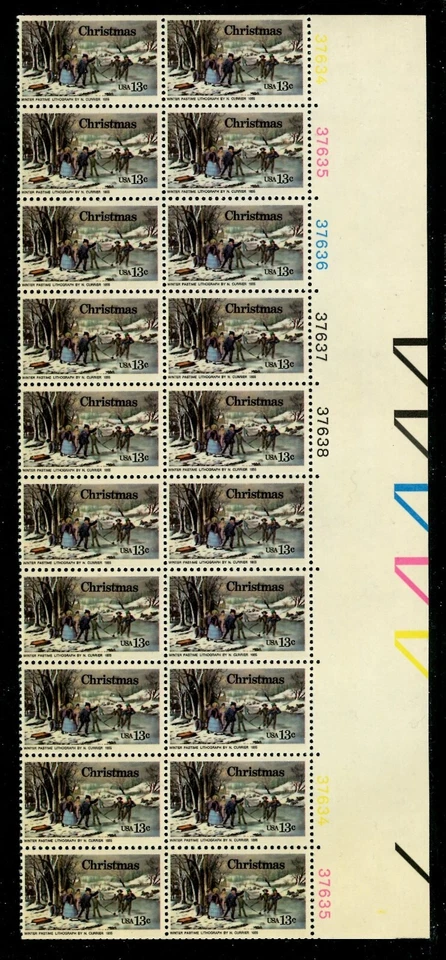 US 1703, 1976 13c "WINTER PASTIME," RIGHT SIDE PBOF20, MNH (US306K) - Image 1 of 1