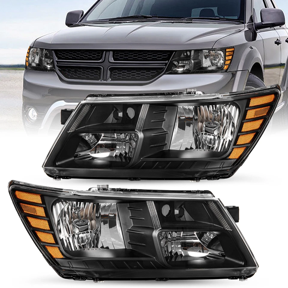 For 2009-2018 Dodge Journey Headlights OEM Black Amber Headlamps Left&Right Side Foto 1 de 4