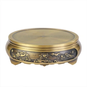 Round Brass Copper Display Stand Pedestal Carving Base Vase Pot Statue Stand - Picture 1 of 12