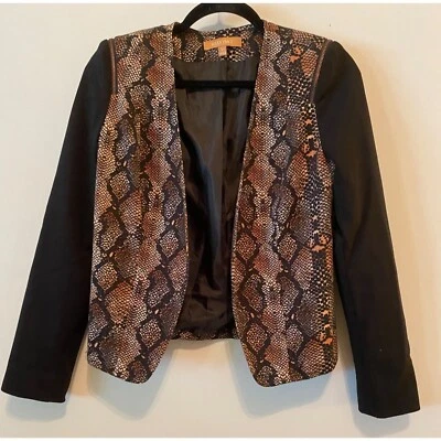 Ellen Tracy Open Blazer Jacket Brown Snake Print Design XS - Image 1 of 4