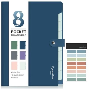 Accordion File Organizer with Labels 8 Pocket Expanding File Folder - Picture 1 of 7