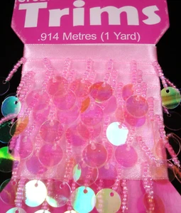 Sequin/Bead Trim 914mm Pink AB Discs Costume Dance Stage Decorating  - Picture 1 of 2