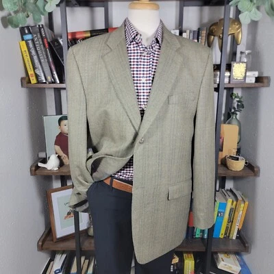 Винтажный RALPH LAUREN Мужская Sport пальто Blazer две кнопки серый в елочку шерсти Sz 44L - Изображение 1 из 4