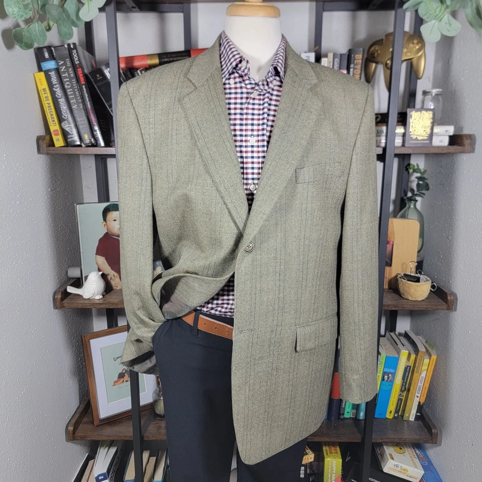 Abrigo Blazer Deportivo De Colección Ralph Lauren Para Hombre Dos Botones Gris Espiga Lana Talla 44L Foto 1 de 4