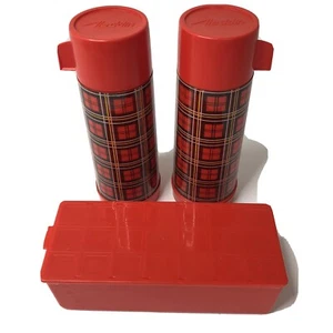 VTG 60’s Aladdin Checkered Picnic Thermos Canisters & Sandwich Box Date Night - Picture 1 of 12