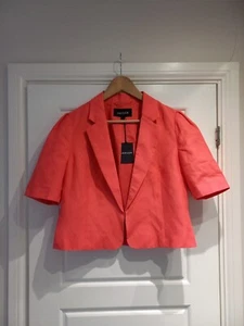 Jaeger Pink Linen Blend Bolero Jacket 14 Uk New - Picture 1 of 6