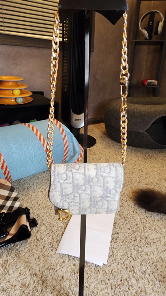 Bolso Sillín Christian Dior en Lona Oblicua Dior Gris y Blanco con Dorado Foto 1 de 4