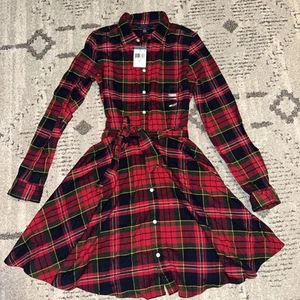 Polo Ralph Lauren Dress Plaid Long Sleeve Button Front Belted Tartan Size 16 NWT - Picture 1 of 3