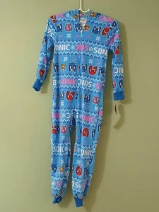 SEGA PJ's Sonic The Hedgehog Hoodie One Piece Pajamas M 7/8 With Tags - Picture 1 of 4